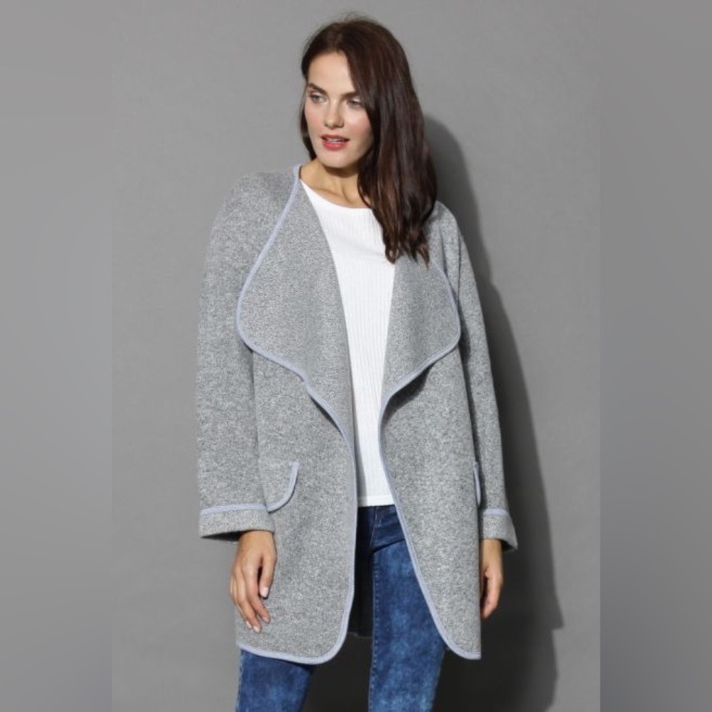 NWOT Chicwish Lapel Collar Open Coat Jacket - Gray